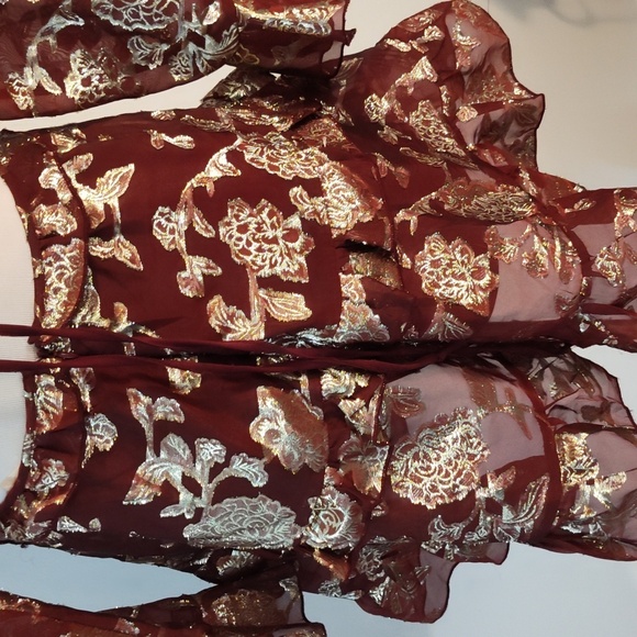 Altar’d State Burgundy, Gold flowers Dress w Cut outs + Lace up Back  si… - Picture 4 of 16